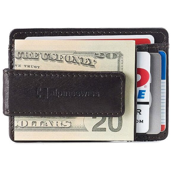 Alpine Swiss Harper Mens RFID Slim Money Clip Front Pocket , Brown - Picture 5 of 6